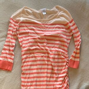 Motherhood Maternity Cream and Coral Striped Scoop Neck Sweater